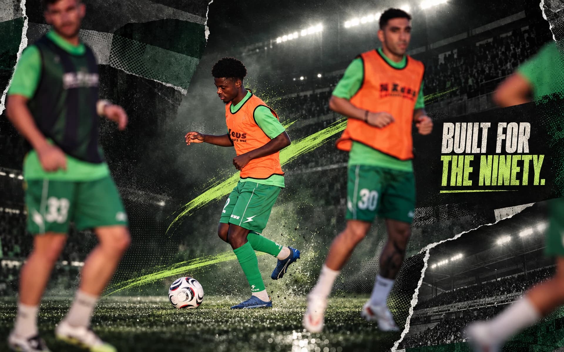 Akritas player in motion in an editorial matchday design