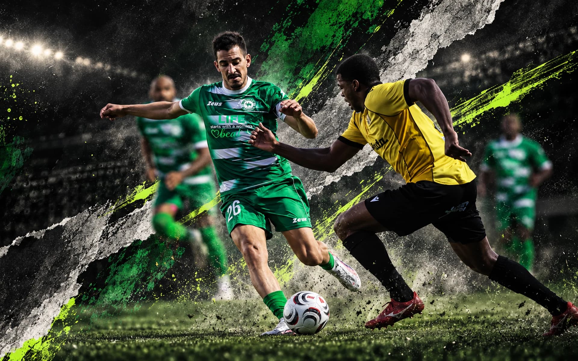 Akritas matchday portrait with green campaign graphics