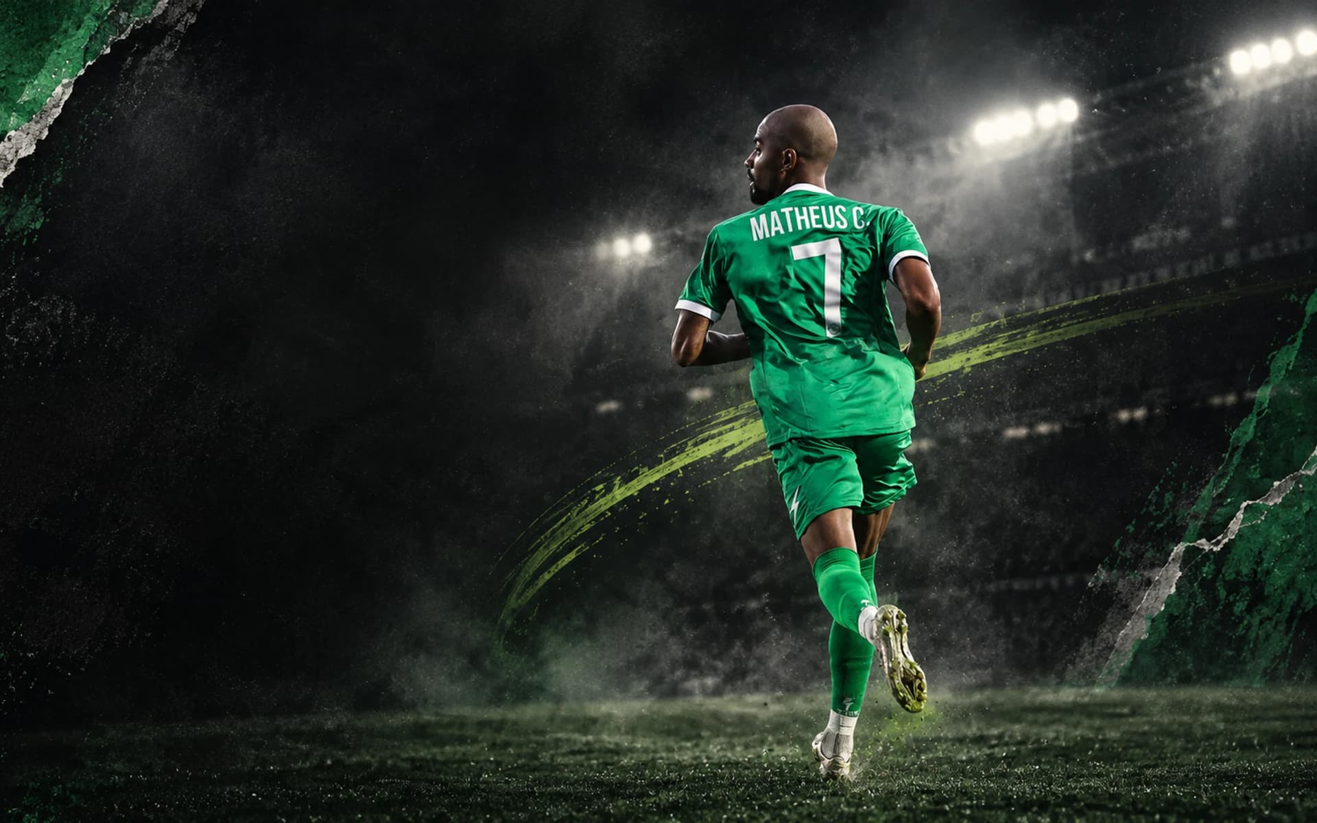 Akritas player framed by black and green editorial textures