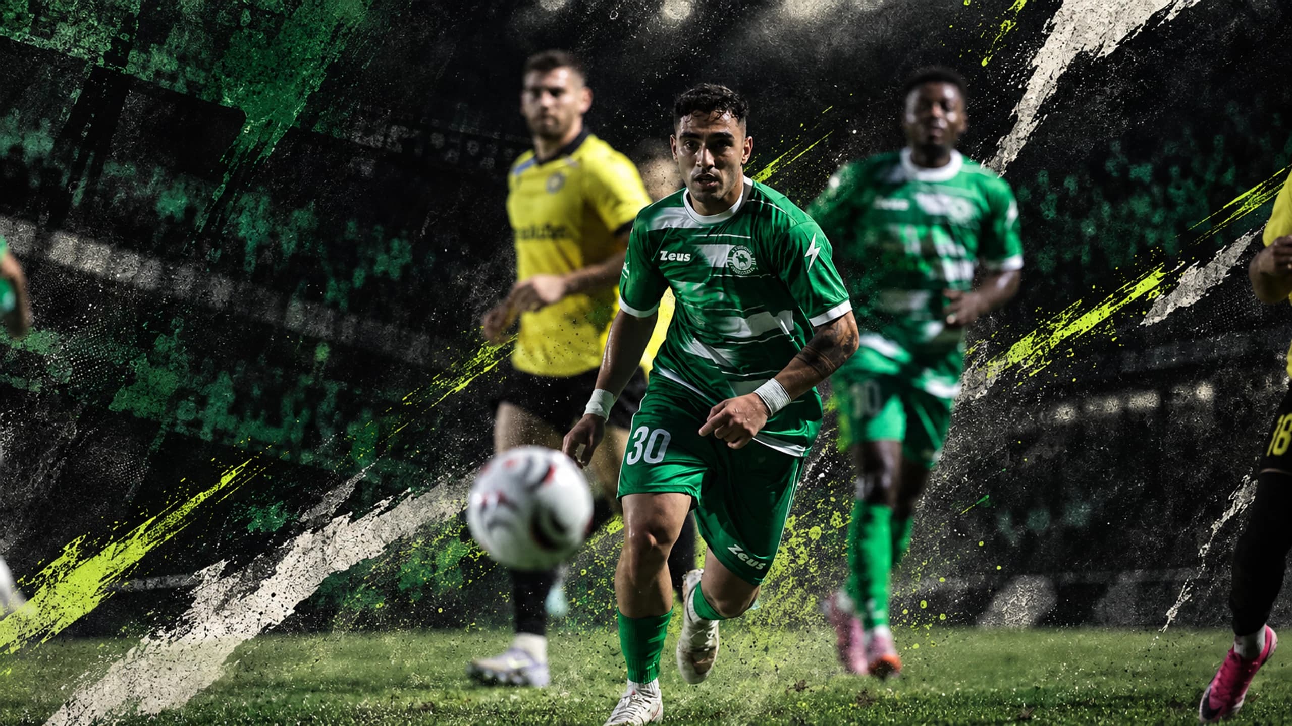 Football boots and a green kit near the touchline