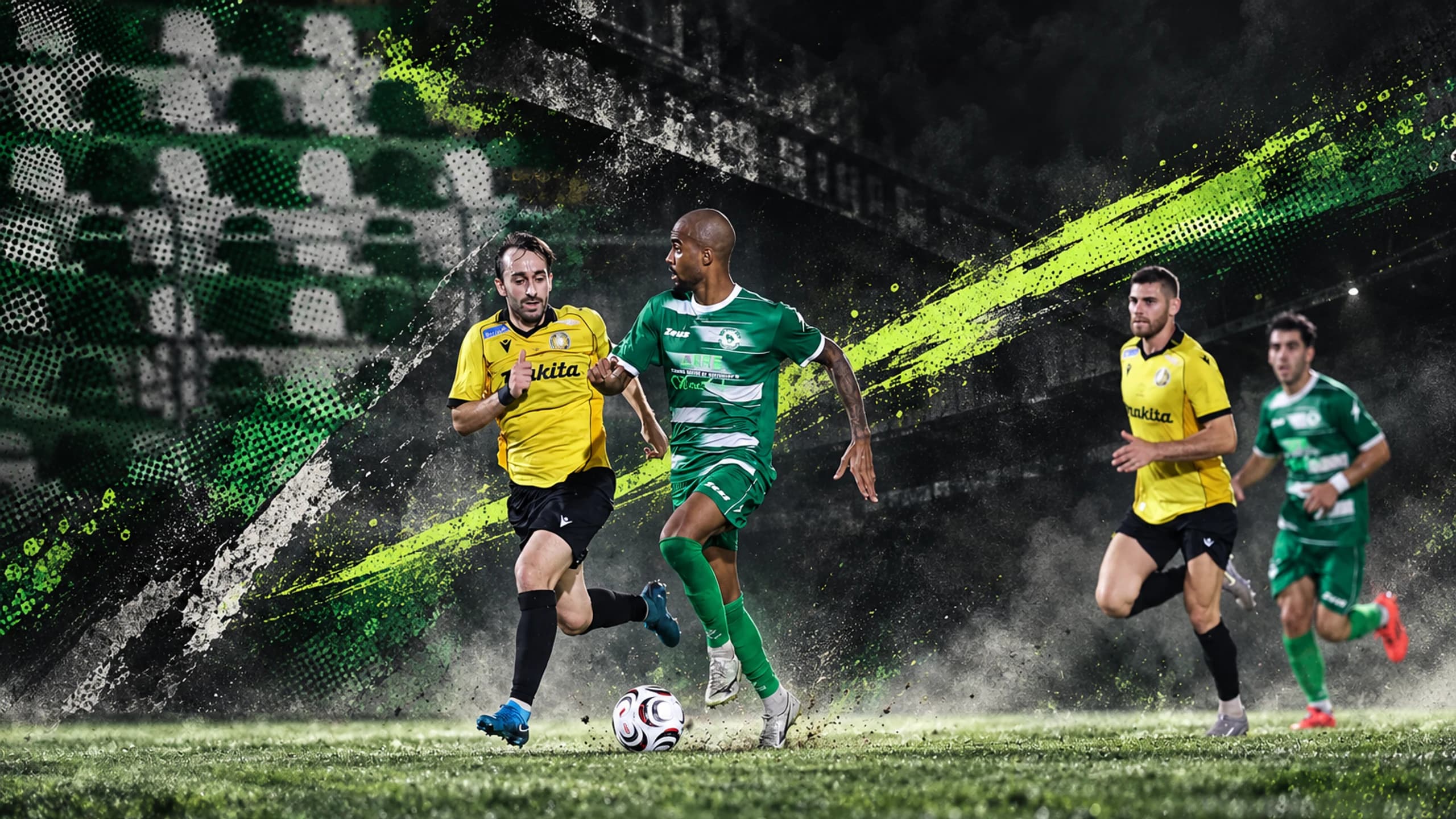 Akritas Chlorakas matchday artwork under stadium lights