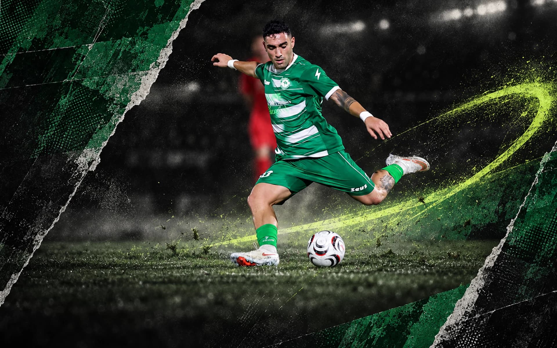 Akritas FC player in a green home kit walking out on matchday